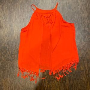 New York & Company sleeveless blouse- red orange with accent fringe size Medium